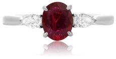 ESTATE 1.44CT DIAMOND & AAA RUBY PLATINUM 3D OVAL 3 STONE ENGAGEMENT RING