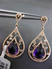 ESTATE 3.99CT DIAMOND & AAA EXTRA FACET AMETHYST 14KT ROSE GOLD 3D DROP EARRINGS