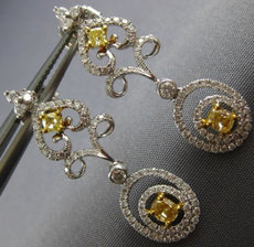 ESTATE 1.21CT WHITE & FANCY YELLOW DIAMOND 18K 2 TONE GOLD OVAL HANGING EARRINGS