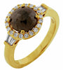 2.08CT WHITE & MOCHA DIAMOND 18K YELLOW GOLD 3D ROUND & BAGUETTE ENGAGEMENT RING