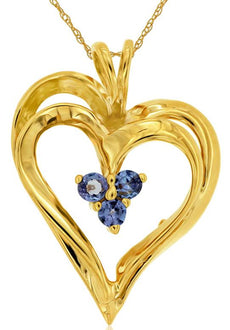 ESTATE .15CT AAA TANZANITE 14KT YELLOW GOLD 3D DOUBLE HEART CLASSIC LOVE PENDANT