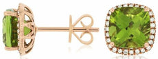 ESTATE 4.21CT DIAMOND & PERIDOT 14KT ROSE GOLD 3D CUSHION HALO STUD EARRINGS