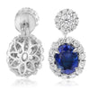 ESTATE 3.81CT DIAMOND & AAA SAPPHIRE 18K WHITE GOLD OVAL FLOWER HANGING EARRINGS