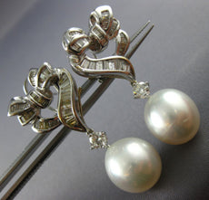 ESTATE LARGE 1.28CT DIAMOND & AAA SOUTH SEA PEARL 18KT WHITE GOLD HEART EARRINGS