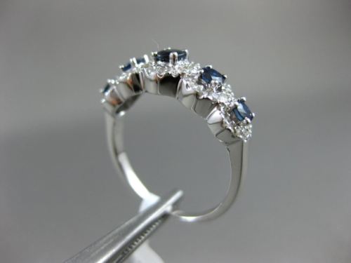 ESTATE .96CT DIAMOND & AAA SAPPHIRE 14KT WHITE GOLD 3D HALO CLASSIC 5 STONE RING