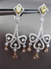 ESTATE LARGE 4.35CT DIAMOND & FANCY DIAMOND 18KT TRI GOLD HEART HANGING EARRINGS