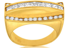 ESTATE 1.29CT DIAMOND 14KT YELLOW GOLD 3D ROUND & PRINCESS ANNIVERSARY RING