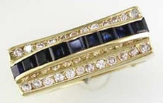 .53CT DIAMOND & AAA SAPPHIRE 14KT YELLOW GOLD 3D PRINCESS RECTANGULAR FUN RING