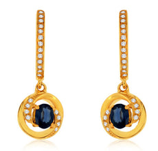 ESTATE .68CT DIAMOND & AAA SAPPHIRE 14K YELLOW GOLD 3D CIRCULAR HANGING EARRINGS