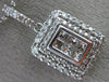 ESTATE LARGE 1CT DIAMOND 14K WHITE GOLD RECTANGULAR FILIGREE DOUBLE HALO PENDANT