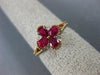 ESTATE .25CT DIAMOND & AAA RUBY 14KT ROSE GOLD 3D MILGRAIN CLOVER FLOWER RING