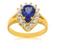 1.50CT DIAMOND & AAA TANZANITE 14KT YELLOW GOLD 3D PEAR SHAPE ENGAGEMENT RING