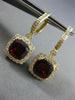 ESTATE LARGE 6.18CT DIAMOND & AAA GARNET 14KT YELLOW GOLD HALO HANGING EARRINGS