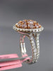 ESTATE LARGE GIA 2.46CT PINK & WHITE DIAMOND 18KT GOLD 3D HALO SPLIT SHANK RING