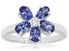 ESTATE 1.15CT ROUND DIAMOND & AAA TANZANITE 14KT WHITE GOLD CLASSIC FLOWER RING