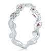 ESTATE .40CT DIAMOND & AAA RUBY 14KT WHITE GOLD SWIRL LEAF WAVE ANNIVERSARY RING