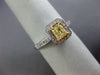 ESTATE .78CT WHITE & FANCY YELLOW DIAMOND 18K TWO TONE GOLD HALO ENGAGEMENT RING
