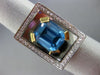 ESTATE MASSIVE 4.60CT DIAMOND & BLUE TOPAZ 18KT TWO TONE  GOLD RECTANGULAR RING