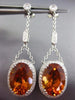 ESTATE LARGE 12.02CT DIAMOND CITRINE 14KT WHITE GOLD OVAL HALO FILIGREE EARRINGS