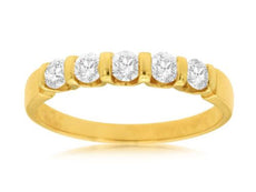 ESTATE .50CT ROUND DIAMOND 14KT YELLOW GOLD CHANNEL FIVE STONE ANNIVERSARY RING