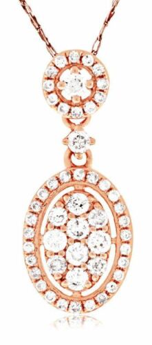 .42CT DIAMOND 14KT ROSE GOLD 3D CLUSTER OVAL HALO FLOWER FUN FLOATING PENDANT
