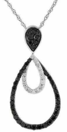 .72CT WHITE & BLACK DIAMOND 14KT WHITE GOLD 3D OPEN TEAR DROP FLOATING PENDANT