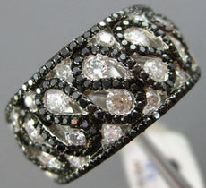 WIDE 1.78CT WHITE & BLACK DIAMOND 18KT WHITE GOLD 3D MULTI ROW ETOILE WAVE RING