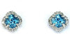 1.05CT DIAMOND & AAA BLUE TOPAZ 14KT WHITE GOLD 3D 4 LEAF CLOVER STUD EARRINGS