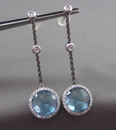 ESTATE LARGE 6.0CT DIAMOND & BLUE TOPAZ 14KT WHITE & BLACK GOLD 3D HALO EARRINGS