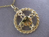 ESTATE LARGE 14KT YELLOW GOLD FLOWER CIRCLE OF LIFE CHAI FLOATING PENDANT #24793