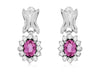 ESTATE 1.22CT DIAMOND & AAA PINK SAPPHIRE 14KT WHITE GOLD FLOWER HALO EARRINGS
