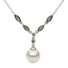 ESTATE .16CT DIAMOND & AAA PEARL 14KT WHITE GOLD MARQUISE SHAPE LARIAT NECKLACE