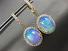 ESTATE 7.86CT DIAMOND & AAA OPAL 14K YELLOW GOLD HALO FILIGREE HANGING EARRINGS