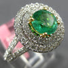 ESTATE LARGE 2.07CT DIAMOND & AAA EMERALD 18KT 2 TONE GOLD ROUND ENGAGEMENT RING