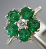 ESTATE 1.42CT DIAMOND & AAA EMERALD 18KT 2 TONE GOLD 3D FLOWER FRIENDSHIP RING