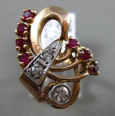 ANTIQUE 1.20CT DIAMOND & RUBY 14KT ROSE GOLD FILIGREE HANDCRAFTED COCKTAIL RING