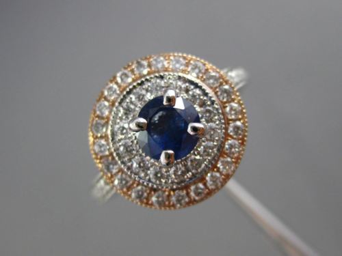 ESTATE 1.20CT DIAMOND & SAPPHIRE 14KT TWO TONE GOLD DOUBLE HALO ENGAGEMENT RING