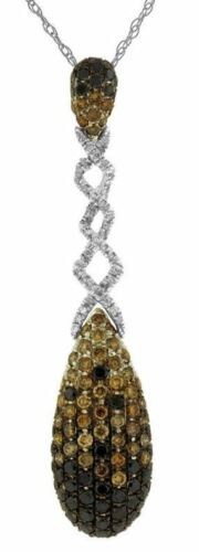 2.07CT WHITE BLACK & CHOCOLATE FANCY DIAMOND 14KT WHITE GOLD 3D INFINITY PENDANT