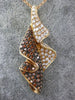 ESTATE LARGE 1.95CT WHITE & FANCY COLOR DIAMOND 18KT ROSE GOLD WAVE LEAF PENDANT