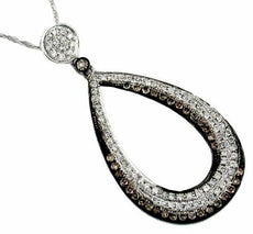 .62CT WHITE & CHOCOLATE FANCY DIAMOND 14KT WHITE GOLD 3D OPEN TEAR DROP PENDANT