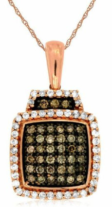 .50CT WHITE & CHOCOLATE FANCY DIAMOND 14KT ROSE GOLD 3D SQUARE HALO FUN PENDANT