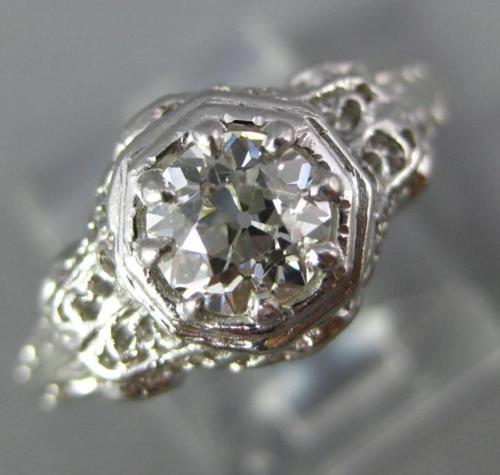 ANTIQUE .56CT OLD MINE DIAMOND PLATINUM SOLITAIRE OPEN FILIGREE ENGAGEMENT RING