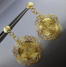 ESTATE LARGE 14KT YELLOW GOLD 3D FLOWER FILIGREE LOVE HANGING EARRINGS #21557
