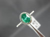 ESTATE .87CT DIAMOND & AAA EMERALD 14KT WHITE GOLD OVAL FRIENDSHIP PROMISE RING