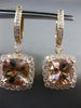 ESTATE LARGE 4.68CT DIAMOND & AAA MORGANITE 14K YELLOW GOLD SQUARE HALO EARRINGS