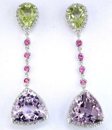 11.82CT DIAMOND & AAA MULTI GEM 14KT WHITE GOLD TRILLION ETOILE HANGING EARRINGS