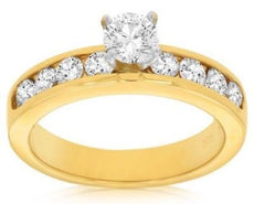 ESTATE 1.0CT ROUND DIAMOND 14KT YELLOW GOLD 3D CHANNEL 4 PRONG ENGAGEMENT RING