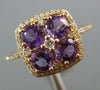 ESTATE 1.17CT DIAMOND & AAA AMETHYST 14KT ROSE GOLD 3D SQUARE FLOWER LOVE RING