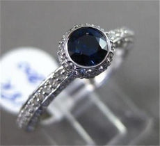 ESTATE .97CT DIAMOND & AAA SAPPHIRE 18KT WHITE GOLD 3D SOLITAIRE ENGAGEMENT RING