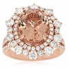 LARGE 6.0CT DIAMOND & AAA MORGANITE 14KT ROSE GOLD OVAL FLOWER ENGAGEMENT RING